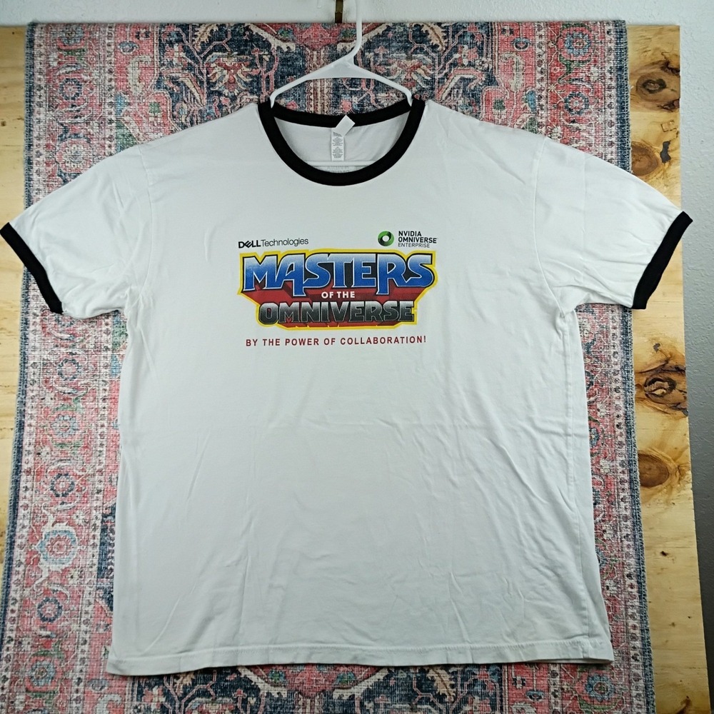 Next Level Ringer Tee Mens XL White Masters of the Omniverse Dell NVIDIA Graphic